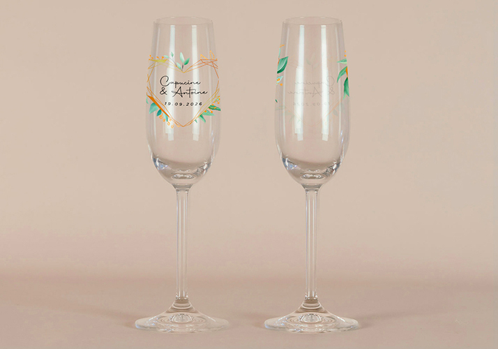 Flûte à champagne de mariage Coeur géométrique à personnaliser