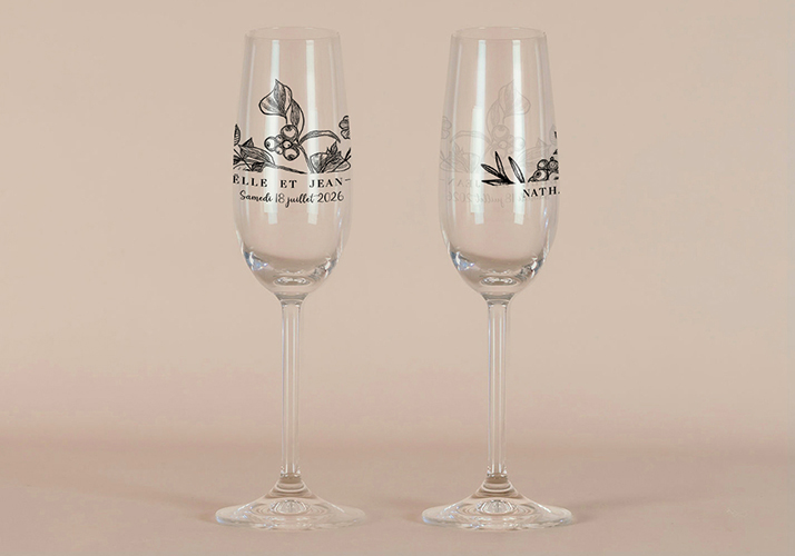 Flûte à champagne de mariage Composition florale à personnaliser