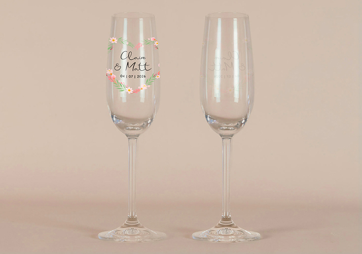Flûte à champagne de mariage Couronne coeur à personnaliser