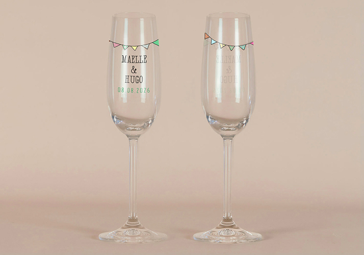 Flûte à champagne de mariage Fanions à personnaliser