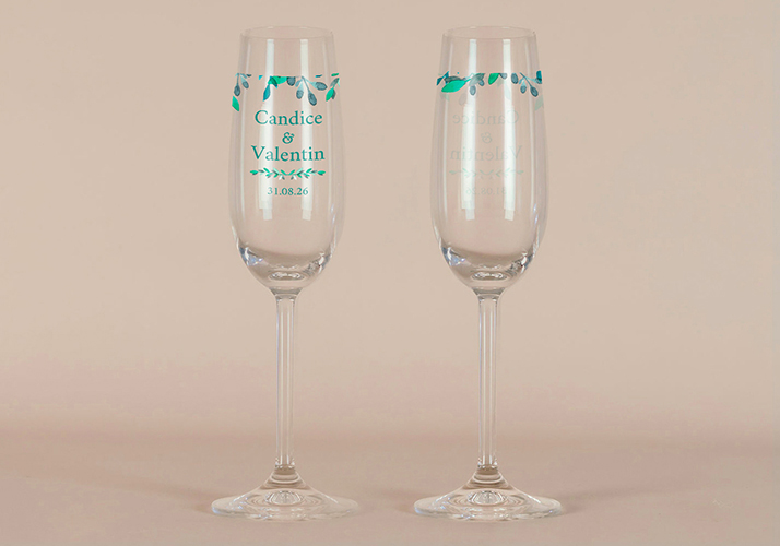 Flûte à champagne de mariage Feuillage délicat à personnaliser
