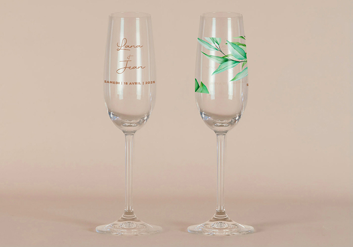 Flûte à champagne de mariage Feuilles kraft à personnaliser