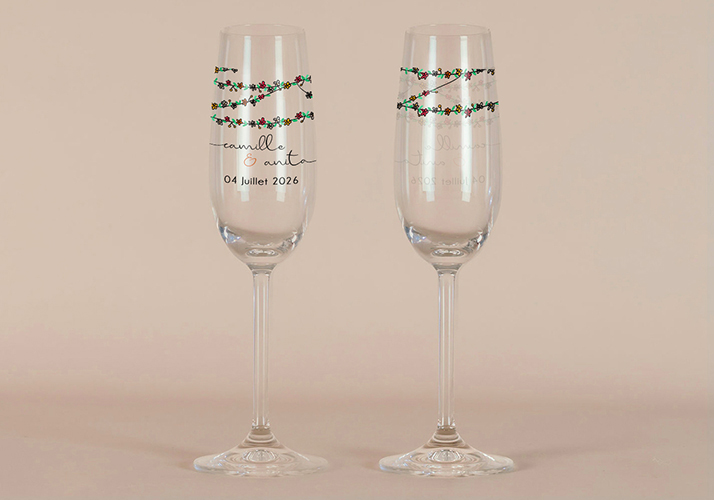 Flûte à champagne de mariage Guirlandes de fleurs à personnaliser