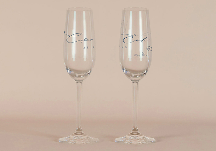 Flûte à champagne de mariage Navy à personnaliser