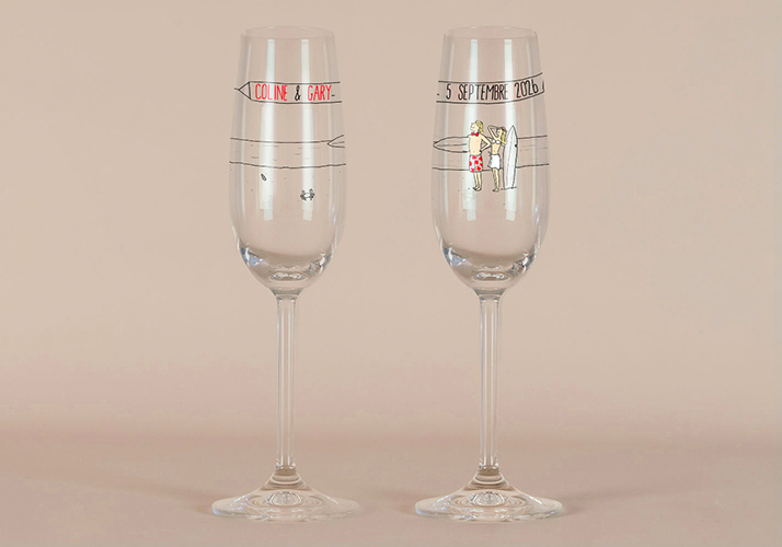 Flûte à champagne de mariage Surf à personnaliser
