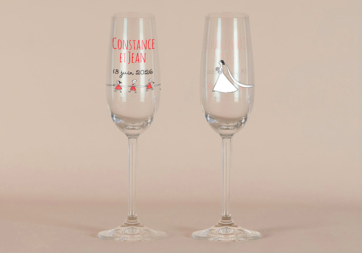 Flûte à champagne de mariage Traîne de la mariée à personnaliser