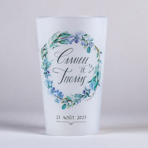 Gobelet de mariage Fleuri bleu à personnaliser