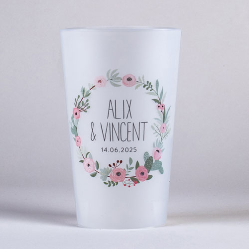 Gobelet de mariage Fleuri rose à personnaliser