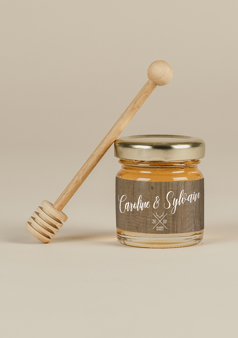 Petit pot de miel bois personnalisé pour mariage