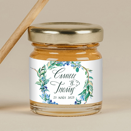 Miel de mariage Fleuri bleu à personnaliser