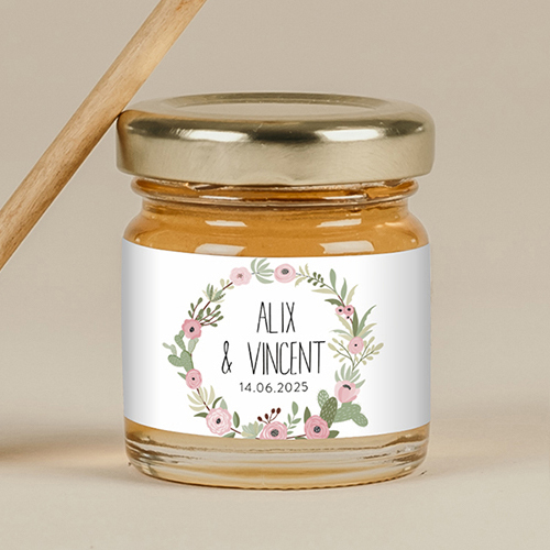Miel de mariage Fleuri rose à personnaliser