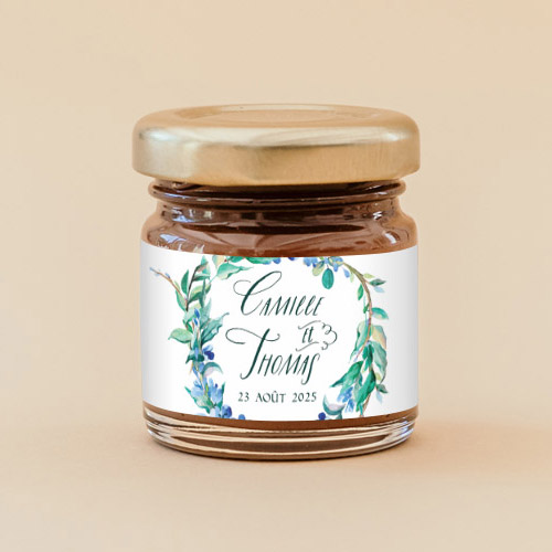 Pâte à tartiner de mariage Fleuri bleu à personnaliser