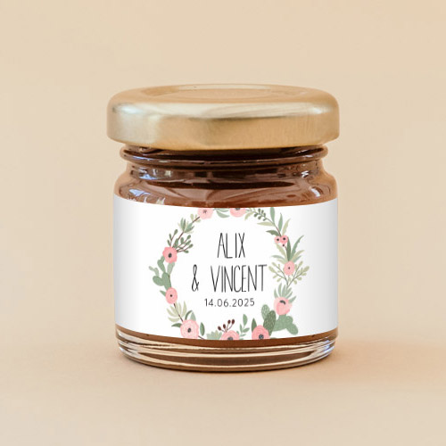 Pâte à tartiner de mariage Fleuri rose à personnaliser