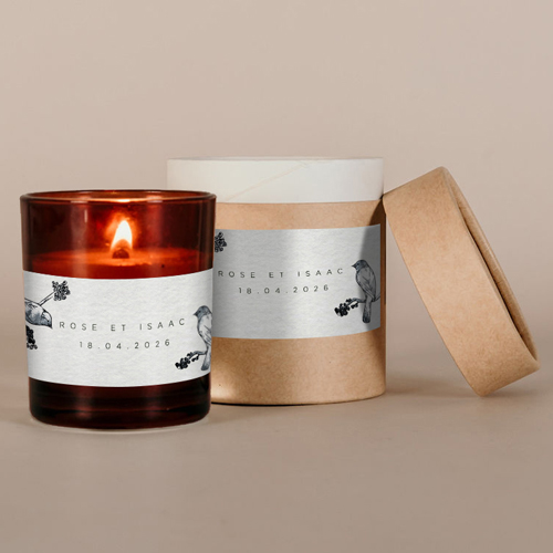 Bougie ambrée de mariage Birds à personnaliser