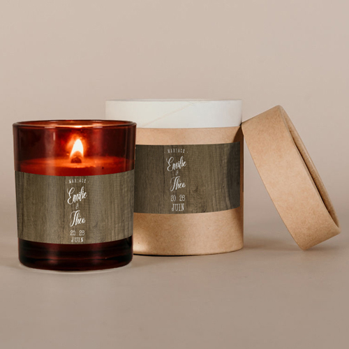 Bougie ambrée de mariage Bois à personnaliser