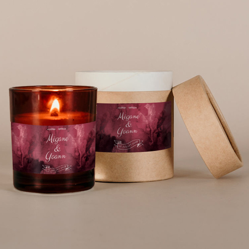 Bougie ambrée de mariage Burgundy à personnaliser