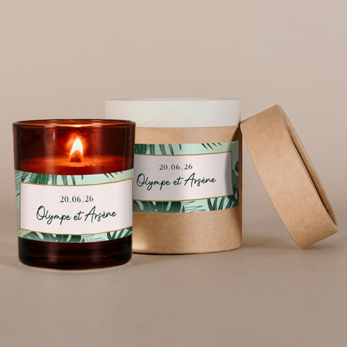 Bougie ambrée de mariage Cadre tropical à personnaliser