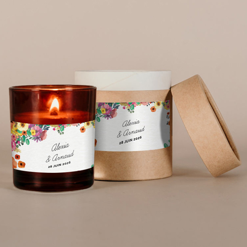 Bougie ambrée de mariage Champêtre à personnaliser
