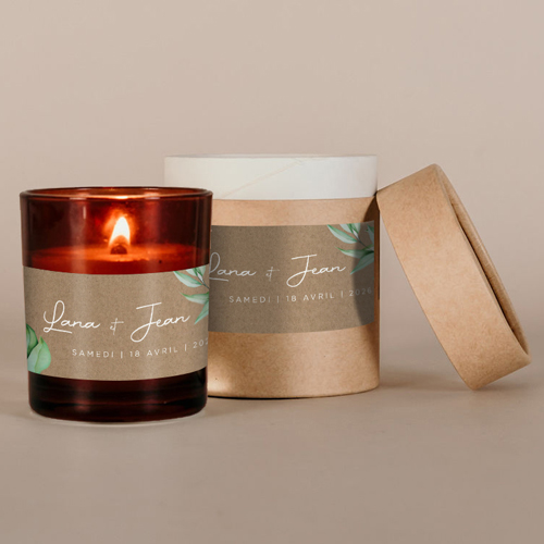 Bougie ambrée de mariage Feuilles kraft à personnaliser
