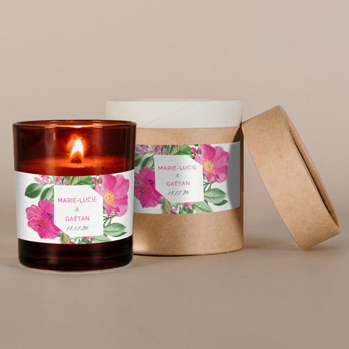 Bougie ambrée de mariage Floral à personnaliser