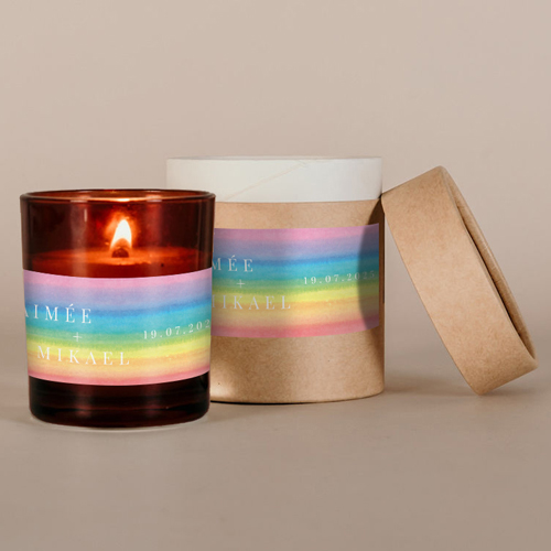 Bougie ambrée de mariage Rainbow à personnaliser