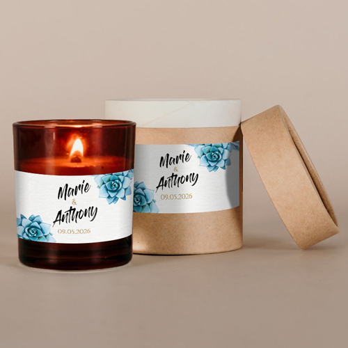 Bougie ambrée de mariage Succulentes à personnaliser