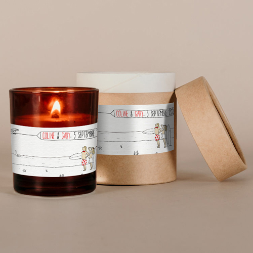 Bougie ambrée de mariage Surf à personnaliser