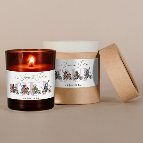 Bougie ambrée de mariage Vélos à personnaliser
