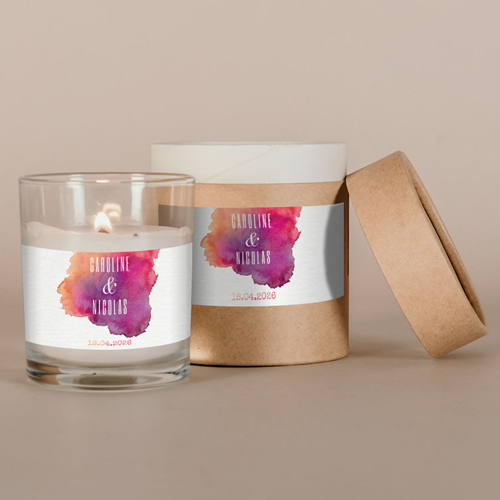 Bougie blanche de mariage Aquarelle à personnaliser