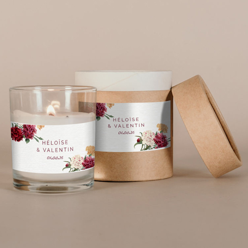 Bougie blanche de mariage Automne à personnaliser