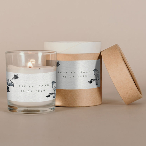 Bougie blanche de mariage Birds à personnaliser