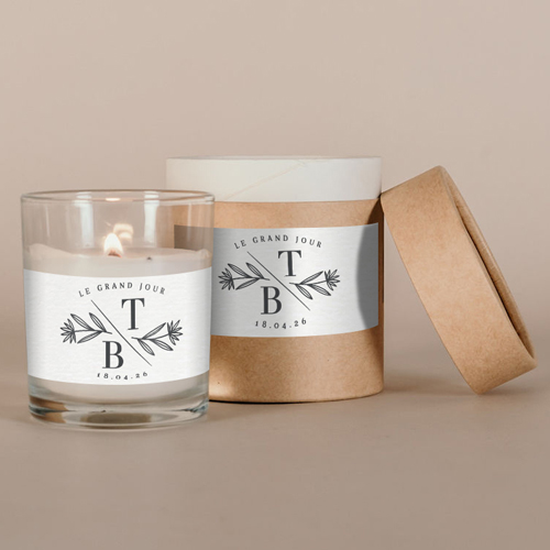 Bougie blanche de mariage Blason à personnaliser