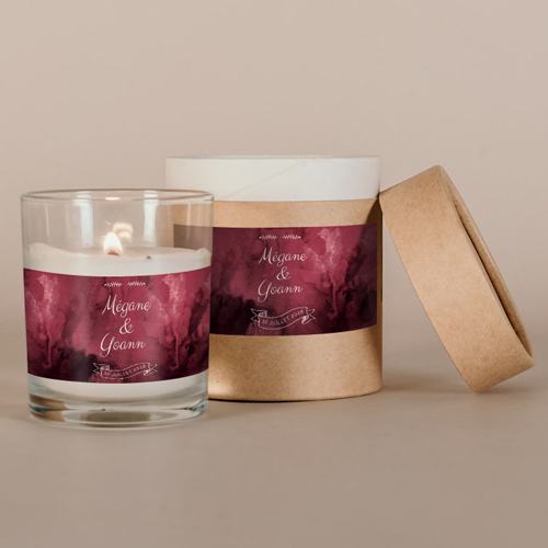 Bougie blanche de mariage Burgundy à personnaliser