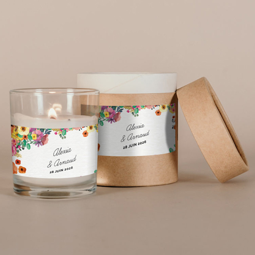 Bougie blanche de mariage Champêtre à personnaliser
