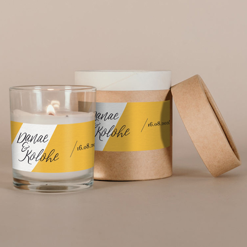 Bougie blanche de mariage Color block à personnaliser