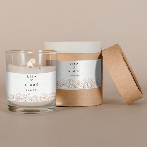Bougie blanche de mariage Devon à personnaliser