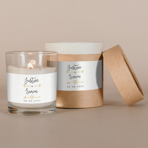 Bougie blanche de mariage Flèche à personnaliser