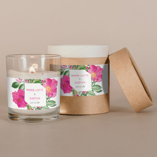 Bougie blanche de mariage Floral à personnaliser