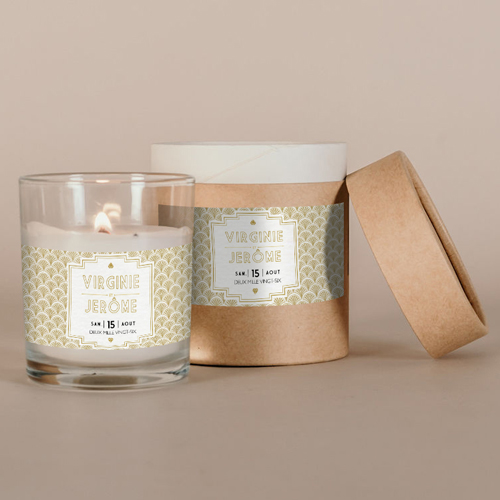 Bougie blanche de mariage Gatsby à personnaliser