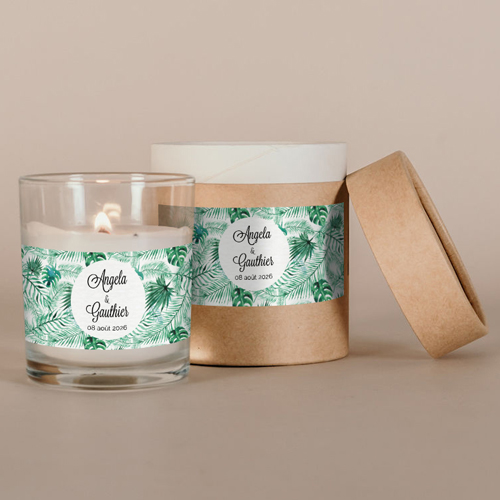 Bougie blanche de mariage Jungle à personnaliser