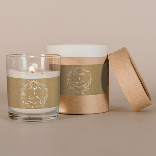Bougie blanche de mariage Kraft à personnaliser