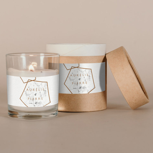 Bougie blanche de mariage Marbre à personnaliser