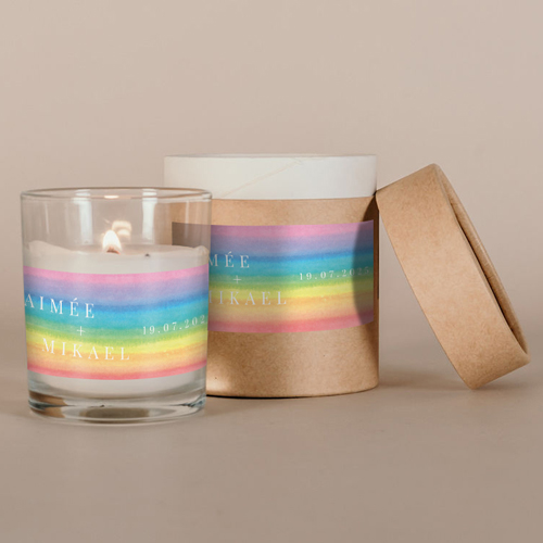 Bougie blanche de mariage Rainbow à personnaliser