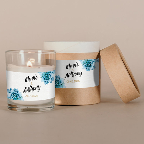 Bougie blanche de mariage Succulentes à personnaliser