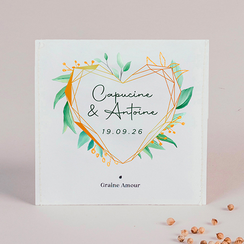 Sachet de graine de mariage Coeur géométrique à personnaliser