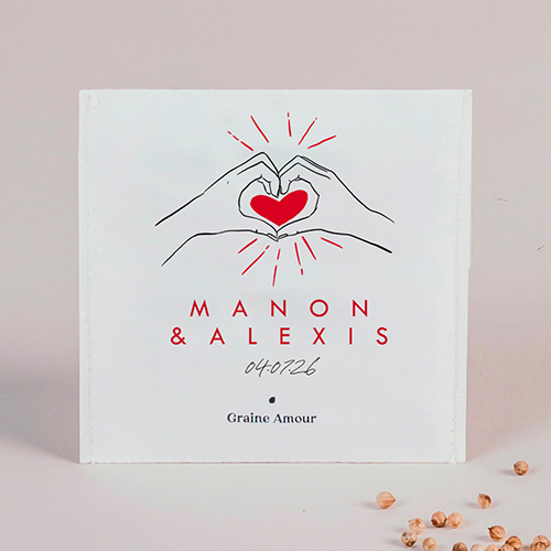 Sachet de graine de mariage Coeur rouge à personnaliser