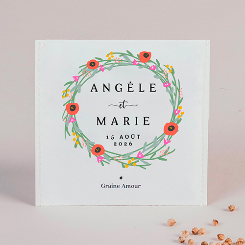 Sachet de graine de mariage Couronne de fleurs à personnaliser