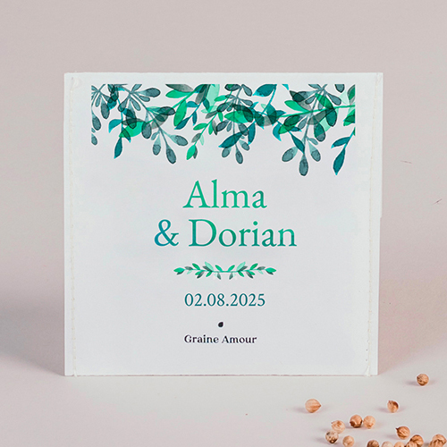 Sachet de graine de mariage Feuillage délicat à personnaliser