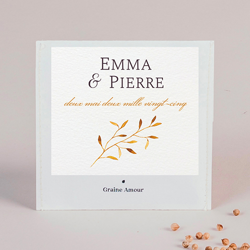 Sachet de graine de mariage Feuilles dorées à personnaliser