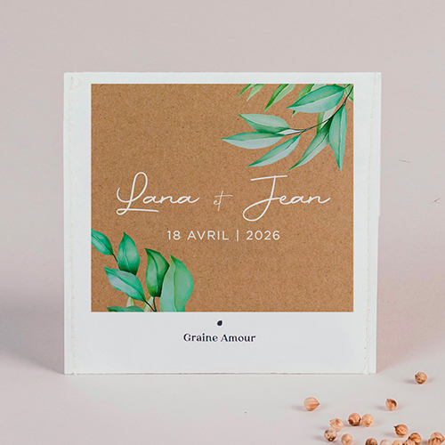 Sachet de graine de mariage Feuilles kraft à personnaliser